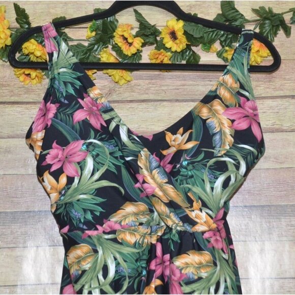 Alisha Levine One Piece Hawaiian Floral Bathing Swimsuit Size 14 Wrap Skirted - Picture 2 of 9